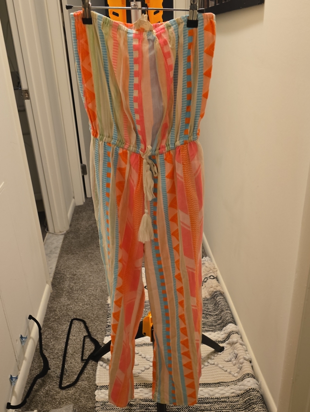 NWT Elan Striped Sleeveless One-Piece Jumpsuit in Pink, Orange & Blue